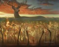 detrás de los árboles surrealismo caza de ciervos